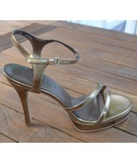 Alisha Hill Megan Platform Shoes 4.25&quot; Heels Bronze Color Ankle Strap Op... - £27.94 GBP