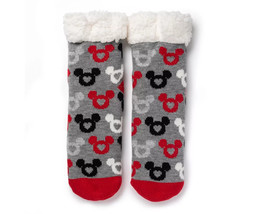 NEW Womens Disney Mickey Mouse Ears &amp; Hearts Slipper Socks w/ faux sherp... - £7.97 GBP