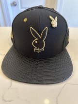 Rare Lids Playboy Gold Rush Strapback Hat &amp; Pin  Black Buckle Strap New ... - £39.34 GBP