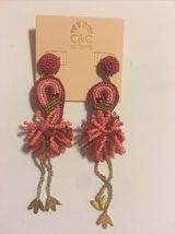 C&amp;C California Beaded Flamingo Earrings new - $19.40
