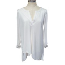 Blyse White Asymmetric Layered Hem Roll Tab Long Sleeve Split Neck Blous... - £21.50 GBP