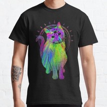  Psychic Psychedelic Cat Black Men Classic T-Shirt - £13.07 GBP