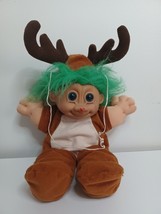 Vintage Russ Trolls Doll Christmas Rudolph Reindeer 12&quot; Doll Green Hair Antlers - £7.43 GBP