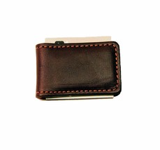 Leather Money Clip - Strong Magnet In Dark Brown - Amish Handmade In Usa - £19.84 GBP