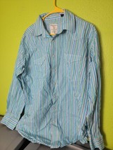 Panhandle Slim Rough Stock Pearl Snap Blue Vertical Stripes L/S Large Mens  - $23.76