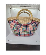 VintgJohn Romaine Patchwork Plaid Wicker Handbag Purse Bamboo 80s 90s Pr... - £18.16 GBP