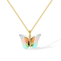 Micro Inlaid Zircon Gradient Colorized Butterfly Copper Pendant Jewelry Personal - £8.79 GBP