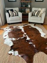 New Cowhide Rug Tricolor Brown Cow Hide Skin Leather Rug Average Size 7.... - $188.09