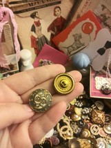 Vintage French  Button enamel &amp; gold tone metal 1930s era 23 mm - $27.00