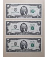 Lot of 3 UNC Series 2009 2 Dollar Banknotes in Sequence. - $1,114.87 MXN