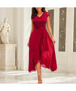 V Neck Spring Patchwork Ruffles Chiffon Irregular Dress - €88,44 EUR