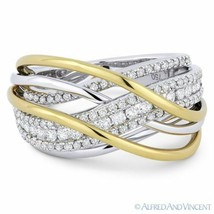 0.86ct Round Cut Diamond 18k Yellow &amp; White Gold Right-Hand Overlap Fashion Ring - £2,815.72 GBP