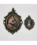 Victorian Ornate Italian Silk Print Framed Brass Mother Daughter Portrai... - €38,83 EUR