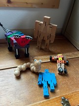 Lot of Rainbow Painted Movable Wood Animal Inch Worm Robot &amp; Primus Block Puzzle - £11.90 GBP