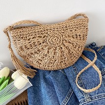 2023 Raffia Rattan Woven Women  Bag Semi Crossbody Bag Handmade Tel Messenger Ba - £43.78 GBP