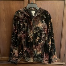 Chicos Hoodie Velvet Full Zip Silk Blend Boho Sequin Sweatshirt Womens S... - $23.76