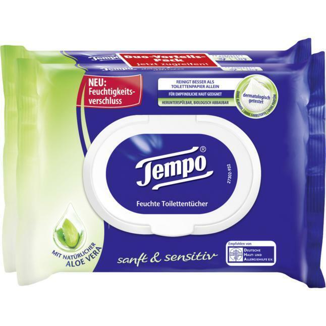 Tempo Soft & Sensitive: Aloe Vera - WET WIPES -2 pack- FREE US SHIPPING