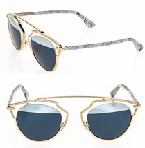 Christian Dior Soreal Gold Marble Blue Line Mirrored Sunglasses Diorsoreal - £307.20 GBP