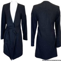 Alpha60 Drape Front Wool Blend Collarless Jacket Black Fleck Mid Length ... - $49.83