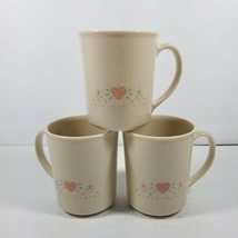 3 Coffee Mugs Corelle By Corning Forever Yours Pink Hearts Vintage Coffee Cups - £10.97 GBP