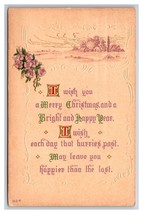 Merry Christmas Farmhouse Landscape Poem Embossed DB Postcard R30 - $2.63