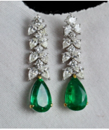 Excellent Natural Zambia Emerald Pear Diamond 18k Gold Statement Dangle ... - £14,656.19 GBP