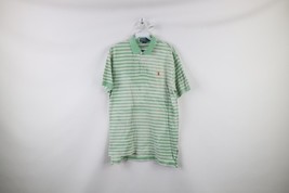 Vintage 90s Ralph Lauren Mens Medium Distressed Striped Collared Polo Shirt - $26.68