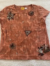 RUBY RD Short Sleeve Cotton Spandex Pullover Embroidered Top Size Large - $12.00