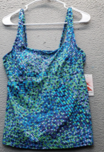 Lands&#39; End Swimwear Tankini Women Size 12 Multicolor Gingham Stretch Square Neck - $32.44