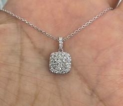 1.50Ct Natural Moissanite Tester Pass Cluster Halo Pendant 14K White Gold Plated - £29.57 GBP