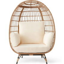 Wicker Egg Chair Oversized Indoor Outdoor Patio Lounger Steel Frame, 440Lb Cap - £371.37 GBP