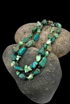 Southwest Style Sterling Silver Natural Turquoise Jade Beaded Necklace 32.75&quot; - £51.95 GBP