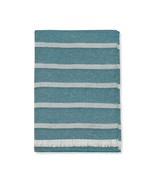 Sferra Marice Peacock Blue Throw Blanket Dobby Striped Fringed Wool Silk... - $170.00