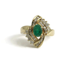 Authenticity Guarantee 
Vintage Oval Green Emerald and Diamond Cocktail Ring ... - £718.89 GBP
