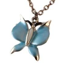 Dainty Butterfly Pendant Necklace Enameled Blue Metallic Delicate Gold T... - £11.06 GBP