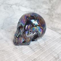 Ceramic Iridescent Skull, Black, Fall Halloween Decor, 3 inches image 4