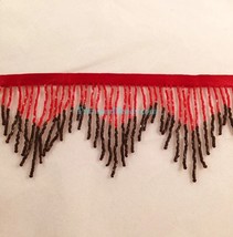 3&quot; RED/BLACK Glass Bugle Bead Chevron Ombre Beaded Fringe Trim Variegated Lamp - £11.05 GBP