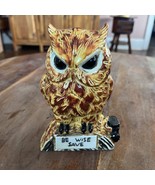 Vintage 1979 Hand Painted Ceramic Owl Bank &quot;Be Wise Save&quot; 6” Tall - £8.82 GBP