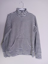 LL Bean Zip Up Stripe Black/Gray Jacket Women&#39;s Size M Collard Pocket - $291.49 MXN