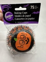 Wilton Halloween Standard Baking Cupcake Cups 75 Ct. Skulls &amp; Pumpkins BOO NEW - £3.30 GBP