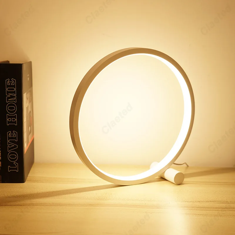 25CM LED Simple Circular Ring Table Lamp Bedroom Bedside Living Room Restaurant - £18.50 GBP+