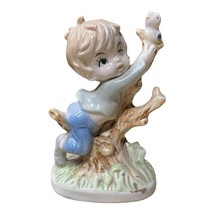 Vintage Napco ware Figurine of Cowlick Boy in Tree Reaching for Bird Taiwan - £14.38 GBP