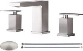 Kingo Home Widespread 3 Hole 2 Handle Satin Nickel Bathroom Faucet, Modern - $64.99