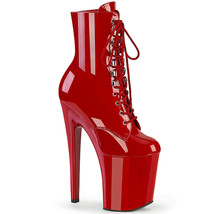 PLEASER Sexy Stripper Dancer Red Extreme Platform 8&quot; High Heels Ankle Boots - £78.53 GBP