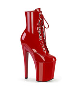 PLEASER Sexy Stripper Dancer Red Extreme Platform 8&quot; High Heels Ankle Boots - £77.39 GBP