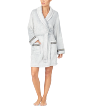 DKNY Donna Karan Womens Gray Metallic Stripe Plush Fleece Short Wrap Robe Large - £38.36 GBP