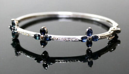 3.00Ct Simulated Blue Sapphire Women&#39;s Bangle Bracelet Gold Plated 925 Silver - £129.77 GBP