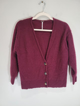 FREE PEOPLE School Boy Cashmere Cardi S Red Oversized V-Neck Cardigan Sw... - $35.10