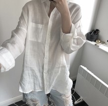 Spring 2019 New Pure screen Long Sleeve Linen Shirt for Women J20190300093 - £76.94 GBP