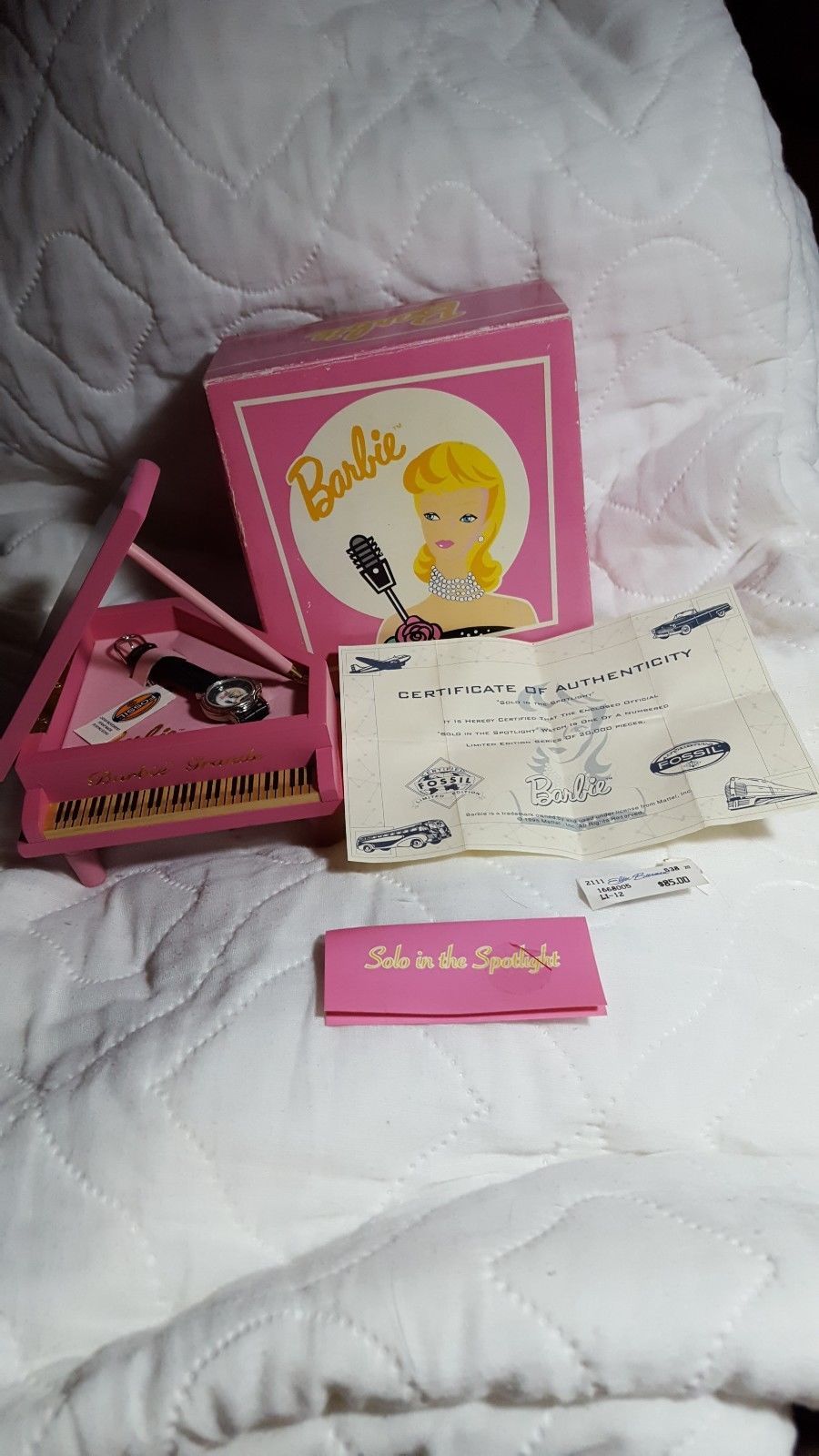 Barbie "Solo In The Spotlight" Fossil Watch with Pink Grande Piano Case 1995 NIB - £39.32 GBP